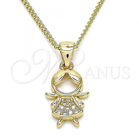 Oro Laminado Pendant Necklace, Gold Filled Style Little Girl Design, with White Micro Pave, Polished, Golden Finish, 04.156.0261.20