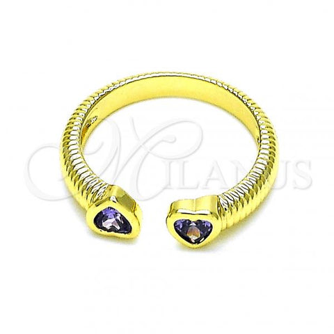 Oro Laminado Multi Stone Ring, Gold Filled Style Heart Design, with Amethyst Cubic Zirconia, Polished, Golden Finish, 01.341.0076.2