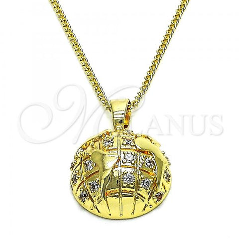 Oro Laminado Pendant Necklace, Gold Filled Style with White Micro Pave, Polished, Golden Finish, 04.193.0002.18