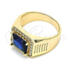 Oro Laminado Mens Ring, Gold Filled Style with Sapphire Blue Cubic Zirconia and White Micro Pave, Polished, Golden Finish, 01.266.0045.2.12