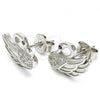 Sterling Silver Stud Earring, Swan Design, with Ruby and White Micro Pave, Polished, Rhodium Finish, 02.336.0105