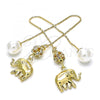 Oro Laminado Threader Earring, Gold Filled Style Elephant Design, with White Cubic Zirconia and Ivory Pearl, Polished, Golden Finish, 02.63.2689