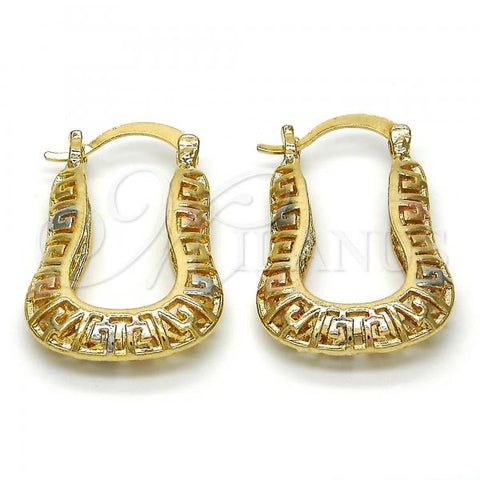 Oro Laminado Small Hoop, Gold Filled Style Greek Key Design, Polished, Tricolor, 02.102.0013.20