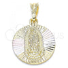 Oro Laminado Religious Pendant, Gold Filled Style Guadalupe Design, Diamond Cutting Finish, Tricolor, 05.351.0064