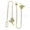 Oro Laminado Threader Earring, Gold Filled Style Angel Design, with White Micro Pave, Polished, Golden Finish, 02.210.0810