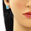 Oro Laminado Stud Earring, Gold Filled Style Turquoise Enamel Finish, Golden Finish, 02.213.0193.3