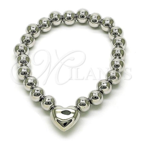 Rhodium Plated Fancy Bracelet, Heart and Ball Design, Polished, Rhodium Finish, 03.341.2282.2.07