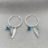 Sterling Silver Small Hoop, Evil Eye and Star Design, with Aqua Blue Cubic Zirconia, Polished, Silver Finish, 02.401.0033.15
