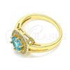 Oro Laminado Multi Stone Ring, Gold Filled Style with Blue Topaz and White Cubic Zirconia, Polished, Golden Finish, 01.210.0123.4.08