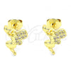 Oro Laminado Stud Earring, Gold Filled Style Angel and Heart Design, with White Micro Pave, Polished, Golden Finish, 02.156.0462