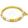 Oro Laminado Individual Bangle, Gold Filled Style Butterfly Design, with White Crystal, Yellow Enamel Finish, Golden Finish, 07.254.0001.03 (06 MM Thickness, Size 3 - 2.00 Diameter)