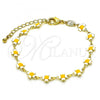 Oro Laminado Fancy Bracelet, Gold Filled Style Four-leaf Clover Design, White Enamel Finish, Golden Finish, 03.386.0009.06