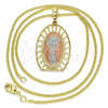 Oro Laminado Pendant Necklace, Gold Filled Style Divino Niño Design, Polished, Tricolor, 04.106.0044.20