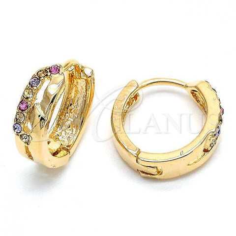 Oro Laminado Huggie Hoop, Gold Filled Style with Multicolor Crystal, Polished, Golden Finish, 02.165.0133.1