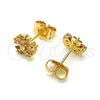 Oro Laminado Stud Earring, Gold Filled Style Flower Design, with Dark Champagne Cubic Zirconia, Polished, Golden Finish, 02.310.0069