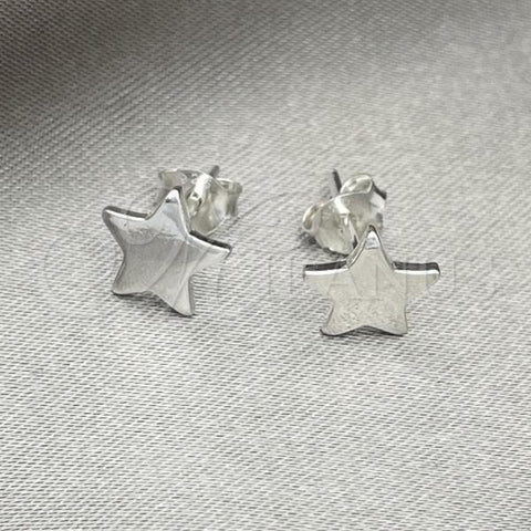 Sterling Silver Stud Earring, Star Design, Polished, Silver Finish, 02.392.0020