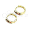 Oro Laminado Huggie Hoop, Gold Filled Style with Garnet Cubic Zirconia, Polished, Golden Finish, 02.210.0604.1.12