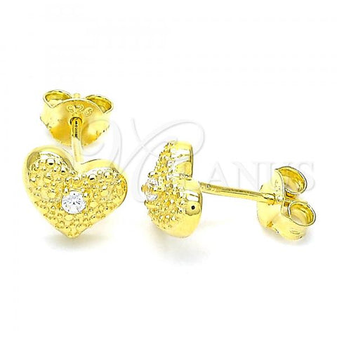 Sterling Silver Stud Earring, Heart Design, with White Cubic Zirconia, Polished, Golden Finish, 02.369.0039.2