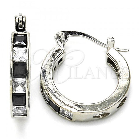 Rhodium Plated Small Hoop, with Black and White Cubic Zirconia, Polished, Rhodium Finish, 02.210.0294.8.20