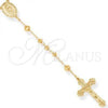 Oro Laminado Large Rosary, Gold Filled Style Crucifix and San Lazaro Design, Diamond Cutting Finish, Golden Finish, 5.202.005.30
