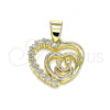 Oro Laminado Fancy Pendant, Gold Filled Style Heart Design, with White Cubic Zirconia, Polished, Golden Finish, 05.102.0027