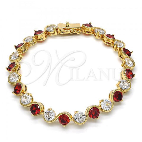 Oro Laminado Tennis Bracelet, Gold Filled Style with Garnet and White Cubic Zirconia, Polished, Golden Finish, 03.210.0068.1.08