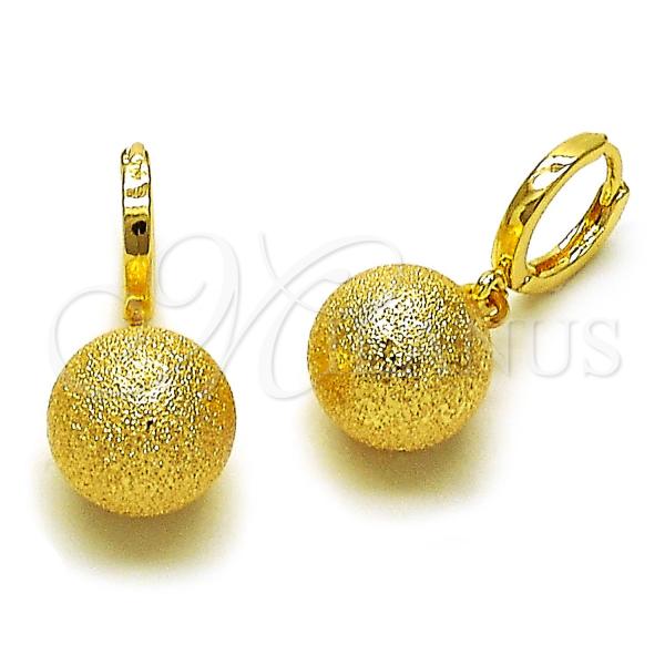 Oro Laminado Dangle Earring, Gold Filled Style Ball Design, Matte Finish, Golden Finish, 02.170.0504