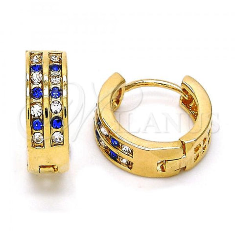 Oro Laminado Huggie Hoop, Gold Filled Style with Tanzanite and White Crystal, Polished, Golden Finish, 02.165.0137.4.15