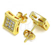 Oro Laminado Stud Earring, Gold Filled Style with White Cubic Zirconia, Polished, Golden Finish, 02.342.0038