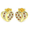 Oro Laminado Stud Earring, Gold Filled Style Heart Design, with Garnet and White Micro Pave, Polished, Golden Finish, 02.94.0107.1