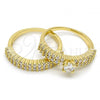 Oro Laminado Wedding Ring, Gold Filled Style Duo Design, with White Cubic Zirconia, Polished, Golden Finish, 01.99.0037.07 (Size 7)