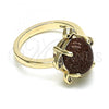 Oro Laminado Multi Stone Ring, Gold Filled Style Turtle Design, with Brown and White Micro Pave, Polished, Golden Finish, 01.284.0066.07