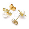 Oro Laminado Stud Earring, Gold Filled Style Bee Design, with Ivory Pearl, Polished, Golden Finish, 02.310.0087