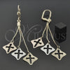 Oro Laminado Long Earring, Gold Filled Style Cross Design, Diamond Cutting Finish, Tricolor, 5.106.007