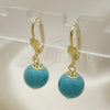Oro Laminado Dangle Earring, Gold Filled Style Ball Design, with Light Turquoise Pearl, Polished, Golden Finish, 02.63.2755.2
