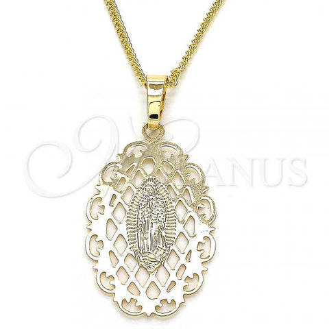 Oro Laminado Pendant Necklace, Gold Filled Style Guadalupe Design, Polished, Golden Finish, 04.106.0052.1.20