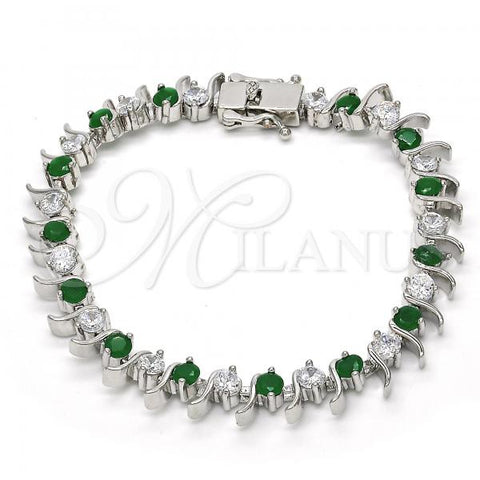 Rhodium Plated Tennis Bracelet, with Green and White Cubic Zirconia, Polished, Rhodium Finish, 03.210.0077.6.08