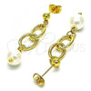 Oro Laminado Long Earring, Gold Filled Style Ball and Rolo Design, with Ivory Pearl, Polished, Golden Finish, 02.405.0001