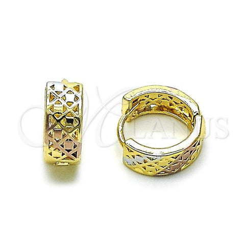 Oro Laminado Huggie Hoop, Gold Filled Style Filigree Design, Polished, Tricolor, 02.196.0149.14
