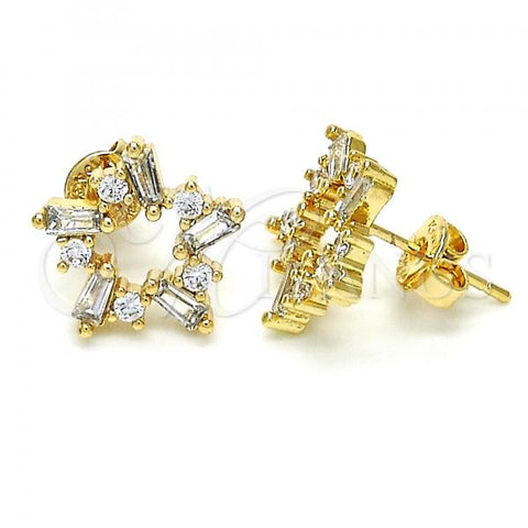 Oro Laminado Stud Earring, Gold Filled Style with White Cubic Zirconia, Polished, Golden Finish, 02.156.0308
