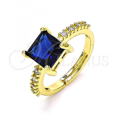 Oro Laminado Multi Stone Ring, Gold Filled Style with Sapphire Blue Cubic Zirconia and White Micro Pave, Polished, Golden Finish, 01.284.0056.3