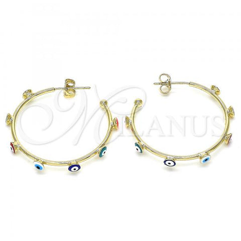 Oro Laminado Medium Hoop, Gold Filled Style Evil Eye Design, Multicolor Enamel Finish, Golden Finish, 02.213.0219.3.30