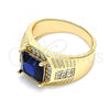 Oro Laminado Mens Ring, Gold Filled Style with Sapphire Blue Cubic Zirconia and White Micro Pave, Polished, Golden Finish, 01.266.0046.3.10