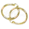 Oro Laminado Large Hoop, Gold Filled Style Diamond Cutting Finish, Tricolor, 02.170.0125.1.50