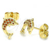 Oro Laminado Stud Earring, Gold Filled Style Dolphin Design, with Garnet Micro Pave, Polished, Golden Finish, 02.344.0064.1