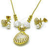 Oro Laminado Earring and Pendant Adult Set, Gold Filled Style Shell and Star Design, with Ivory Pearl, White Enamel Finish, Golden Finish, 10.341.0020