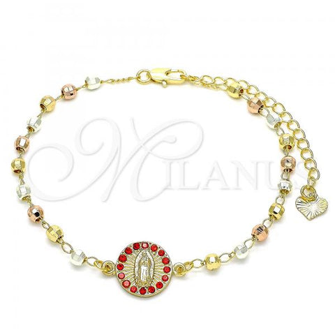 Oro Laminado Fancy Bracelet, Gold Filled Style Guadalupe Design, with Garnet Crystal, Polished, Tricolor, 03.253.0062.1.07