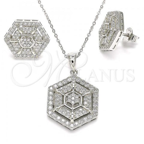 Sterling Silver Earring and Pendant Adult Set, with White Cubic Zirconia, Polished, Rhodium Finish, 10.286.0038