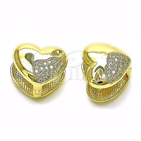 Oro Laminado Stud Earring, Gold Filled Style Heart Design, with White Micro Pave, Polished, Golden Finish, 02.213.0629.12