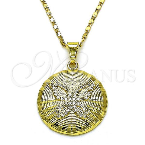 Oro Laminado Pendant Necklace, Gold Filled Style Butterfly Design, with White Micro Pave, Polished, Golden Finish, 04.267.0001.18